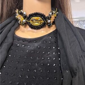 Elegant Black and Gold Beaded Choker Scarf